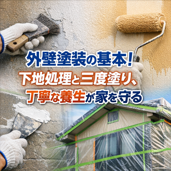 外壁塗装の基本！下地処理と三度塗り、丁寧な養生が家を守る